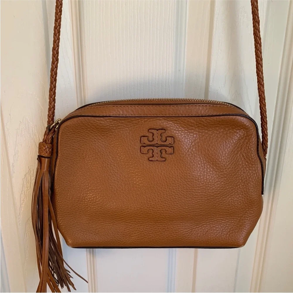 Tory Burch Brown Leather Shoulder Bag with decorative tassel & braided strap - Picture 1 of 10